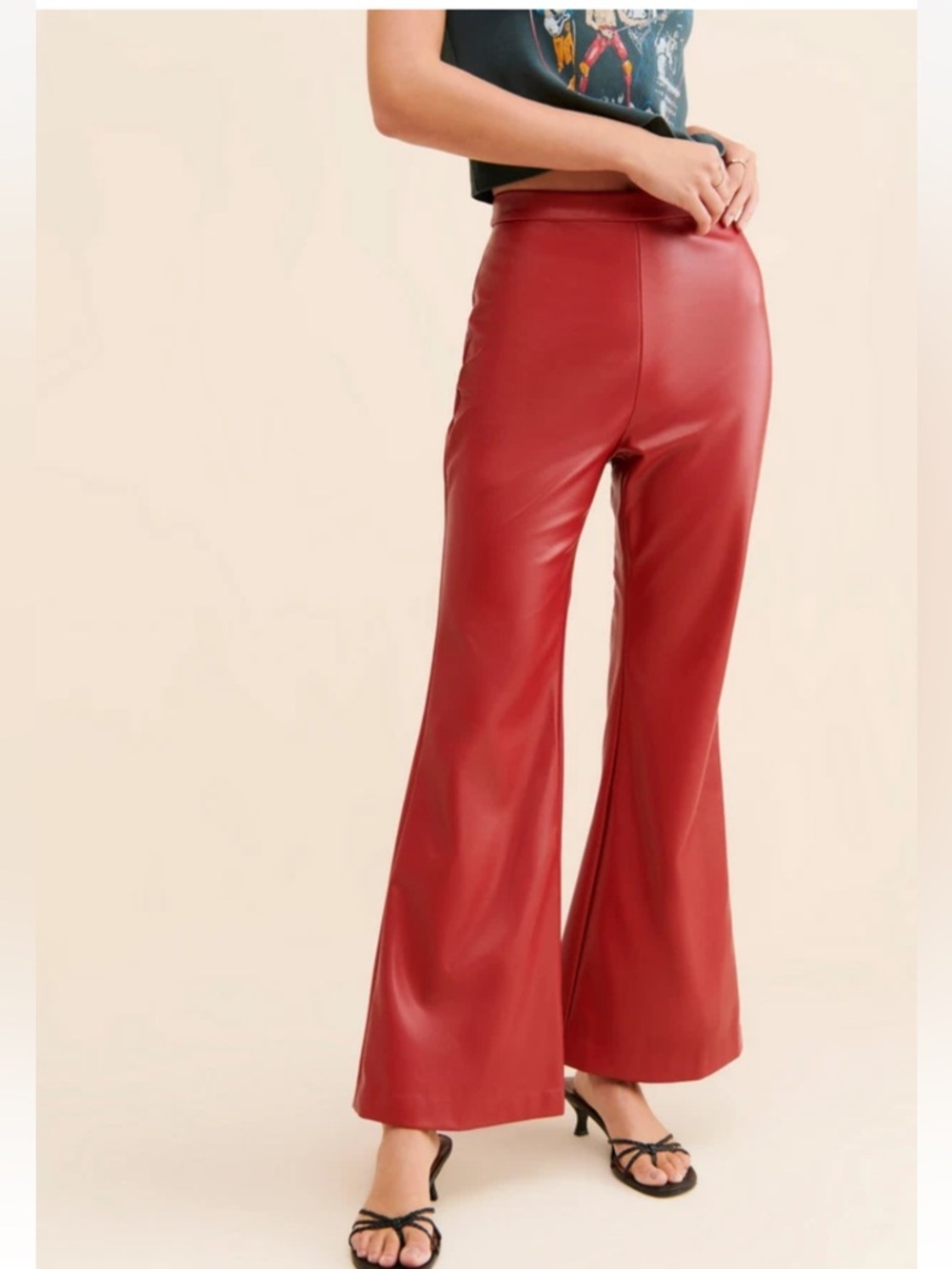 Hutch for Anthropologie Red Vegan leather ‎ Flared Pants- worn twice. 128 retail